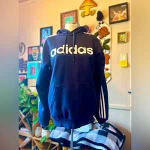 Men’s Navy Adidas Striped Hoodie, Lined, Size M.